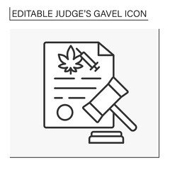  Document line icon. Court. Punishment for illegal narcotics. Marijuana and injections. Judge decision. Judge gavel concept. Isolate vector illustration. Editable stroke