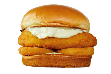 chicken onion hamburger isolated on white