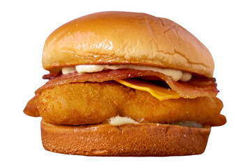 chicken hamburger bacon isolated on white