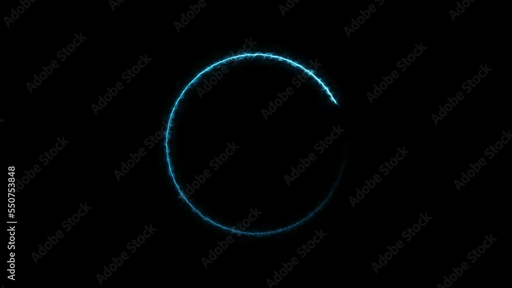 Poster rotating neon light circle of blue energy. ultramarine particle energy circle. abstract technology, 