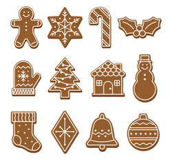 Gingerbread cookies - Variety Set of 12 decorated Christmas cookies (Editable stroke Icing)