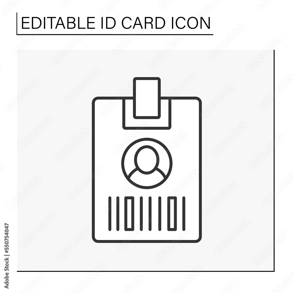 Poster id card line icon. permit with barcode and user picture. biometric data. identity detection concept.