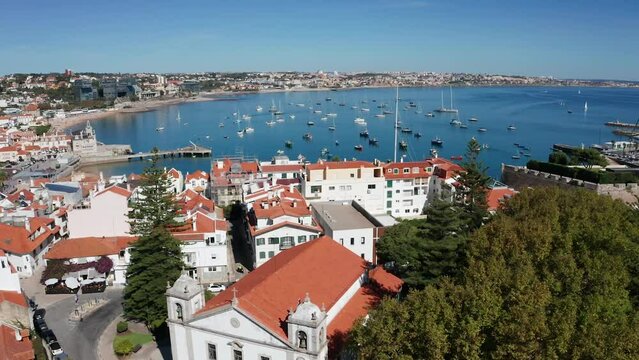 Aerial Of Igreja Paroquial de Nossa Senhora da Assun&ccedil;&atilde;o In The Cascais Municipality, Portugal. 