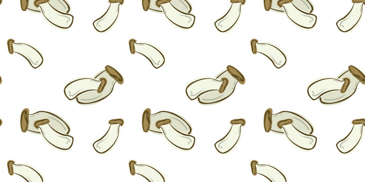 
Seamless pattern with eringi mushrooms. Flat and doodle vector illustration