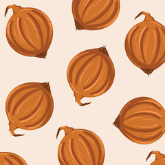 Onion vector pattern background isolated. Illustration of food cooking raw ingridients with cartoon flat art style.