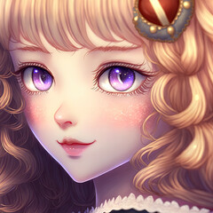 Fototapeta premium cute girl portrait anime style . modern digital art 3d illustration wallpaper.