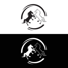 Circle black and white horse animal logo . icon logo 