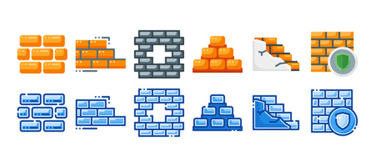 Fototapeta premium brick icon set. vector illustration with a different style. flat and filled line style icon
