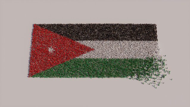 Jordanian Banner Background, with People congregating to form the Flag of Jordan.