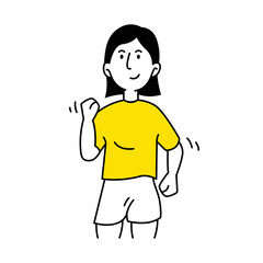 Woman running doodle cartoon style. Fitness, athlete training for healthy life concept, Run flat line illustration design