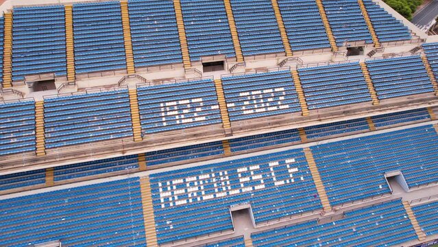 Aerial View of Empty Stands of Hercules CF Football Club in Alicante, Spain