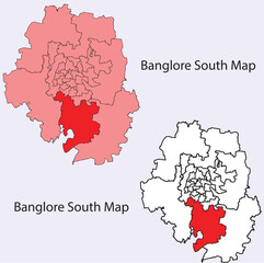 Obraz premium Banglore map, Bengaluru map, Bangalore map silhouette with white background