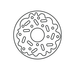 Glazed donut line icon. Minimalistic sticker for social networks. Sweetness, dessert and delicacy. Menu for cafe or restaurant, logo for company or organization. Cartoon flat vector illustration
