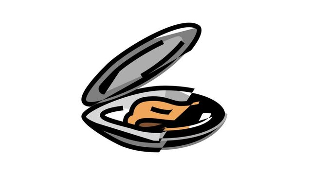 opened shell mussel color icon animation