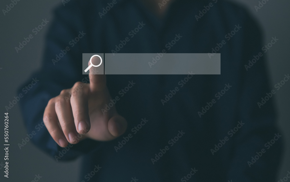 Poster businessman show their entry into digital technology by searching for information in internet browse