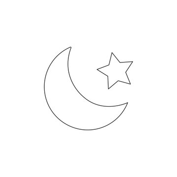 recommend clip art: illustration of a crescent moon and star. Islamic symbol. Islamic icons can be used for the month of Ramadan, Eid and Eid Al-Adha. for logo - weather symbol line art vector