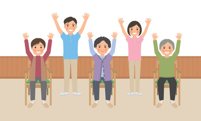 シニア デイケア_体操ポーズ（背景あり）