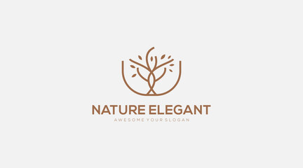 Nature Elegant Tree Logo design template illustration
