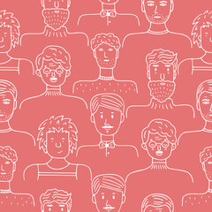 Cute pattern of male portraits for banner