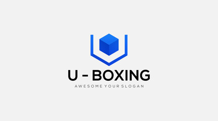 Initial Letter U box Logo design template illustration © Norin