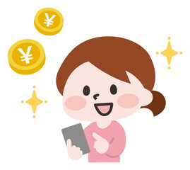 スマホでお小遣い稼ぎをする女性 