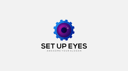 Gear Set up Eyes Logo design Template