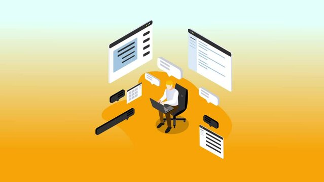Businessman using laptop with cloud speech bubble