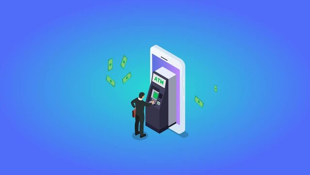 Businessman using online ATM bank on cellphone