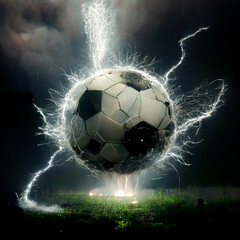 Fototapeta premium World Cup celebration of Soccer and Football, goal scoring, winning, illustrated with bright colors, lightning bolts and paint