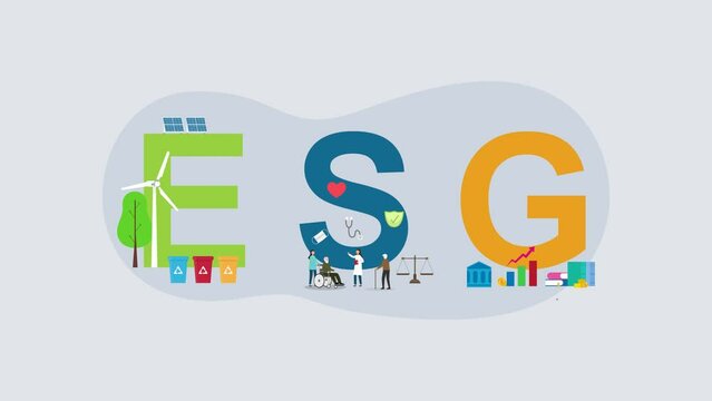 Group of people standing with ESG text