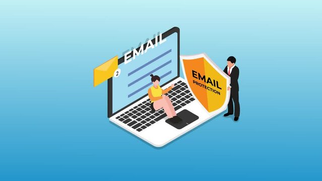 Two business people protecting their email on laptop