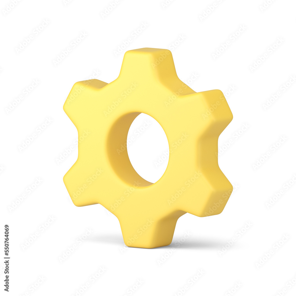 Poster yellow cogwheel software development workflow setting rotation mechanism gear 3d icon