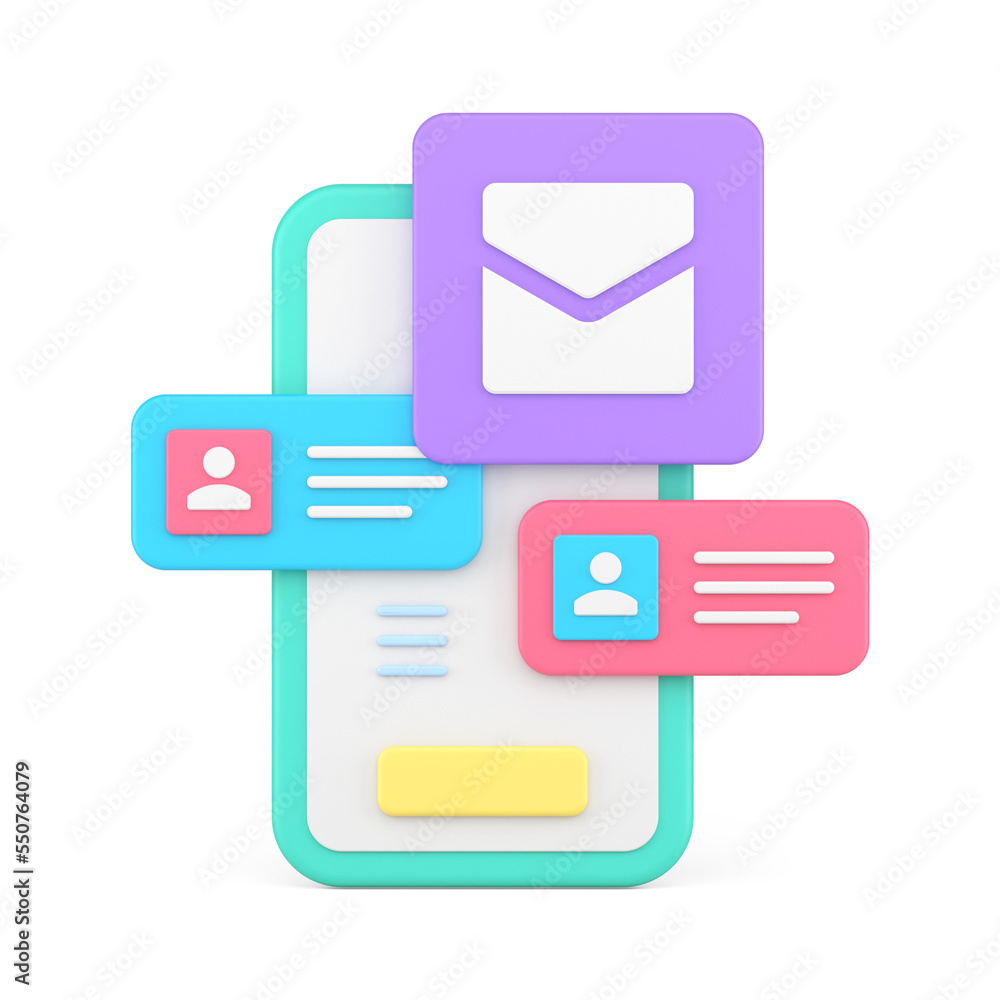 Poster incoming message chatting smartphone application user interface navigation button screen realistic 3