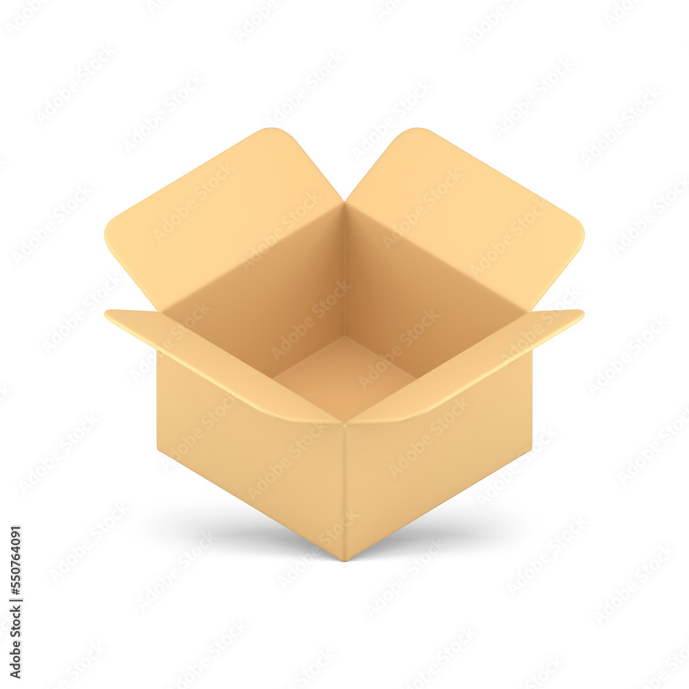 Poster open empty cardboard box package logistic shipment goods distribution 3d icon