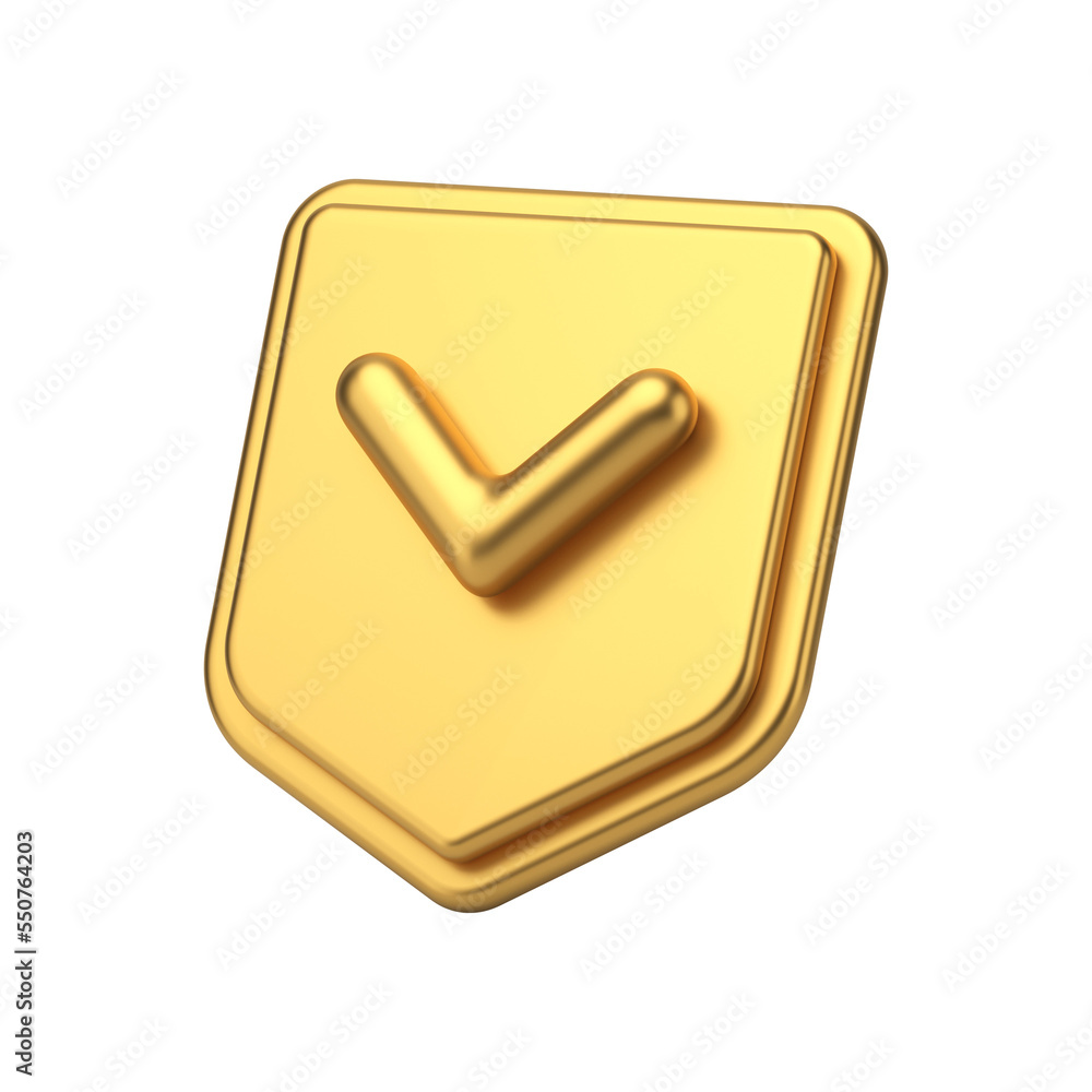 Poster golden shield checkmark account access control positive verification privacy armor 3d icon