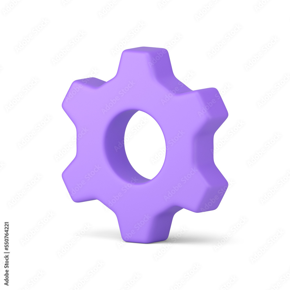 Aufkleber purple cogwheel isometric button workflow setting industrial optimization engineering 3d icon
