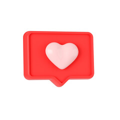Heart shape social media notification icon in speech bubbles 3d rendering illustration