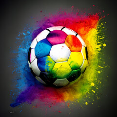 Naklejka premium Football and Soccer celebration of the World Cup, flaming balls and lighting, with rainbow colors