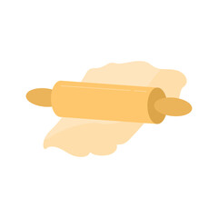 Rolling pin and dough isolated on white background. Vector illustration in flat style
