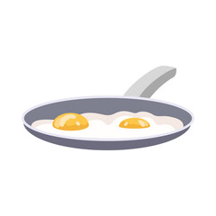 Eggs fried in Teflon. yellow and white, and looks delicious. Flat style design