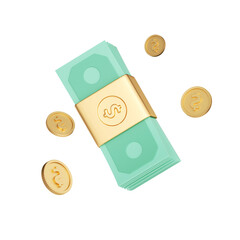 3d stack of cash and gold coins illustration