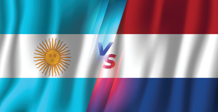 Argentina vs Netherlands 3d style wavy flag background vector illustration, arg vs ned sports banner background