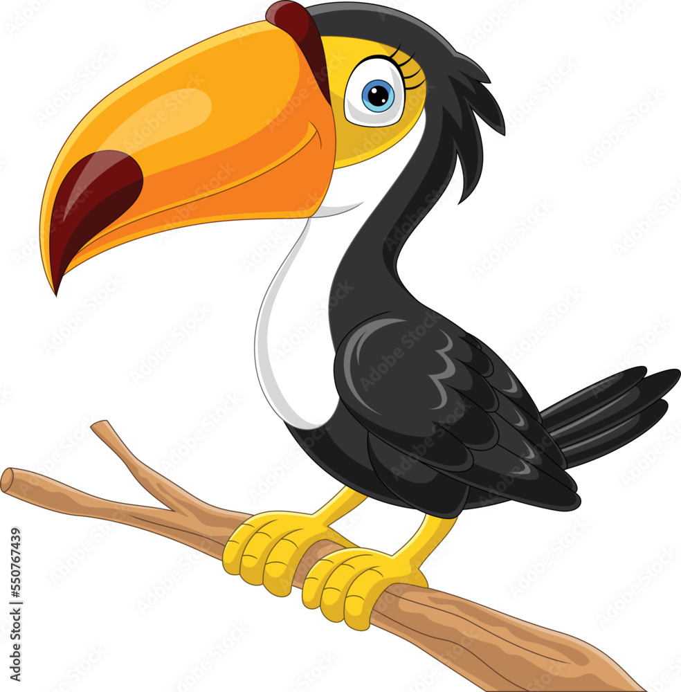 Wall mural cartoon toucan bird on tree branch