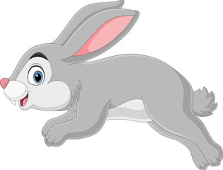 Cartoon funny rabbit running on white background