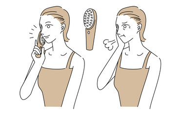 EMS美顔器でフェイスリフトとスカルプケアをする女性のイラスト/シンプルカラー