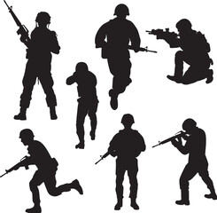 Set of Soldiers Silhouette vector isolated on white background - obrazy, fototapety, plakaty