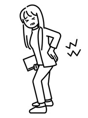 腰痛の女性のイラスト素材　線画のみ