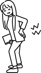 腰痛の女性のイラスト素材　線画のみ