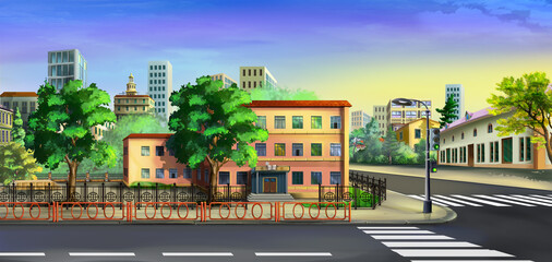 Street of the big city on a summer day