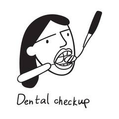 Outline icon. Dental checkup. Vector hand drawn graphic design.
